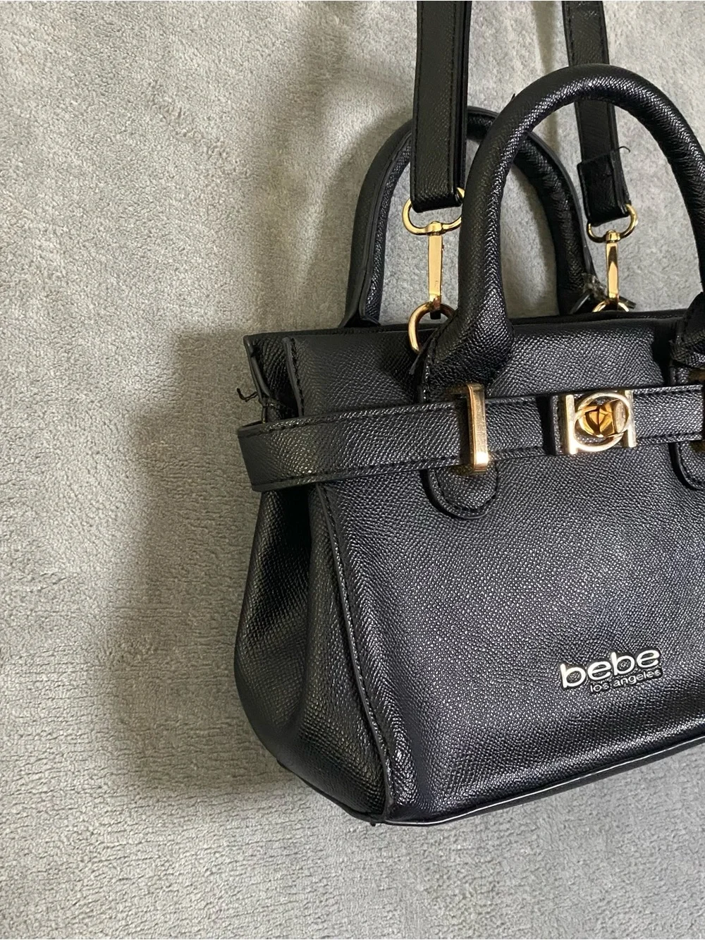 bebe Black Leather‎ Satchel with Gold Accents